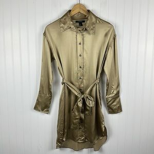 BANANA REPUBLIC • Gold Collared Silk Shirt Dress Women’s XSmall